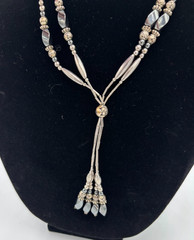 Vintage Southwestern Liquid Silver Hematite Multi Strand Lariat Tassel Necklace