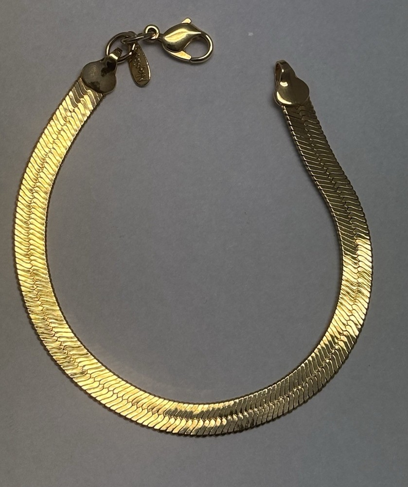 Vintage Napier Herringbone Bracelet, Gold Plated High-End Fashion Jewelry, 6mm