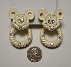 Jeff Lieb Rhinestone Jeweled Mickey Mouse Clip Earrings w Detachable Hoops