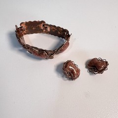Vintage Copper Glitter Confetti Bracelet & Earrings Set