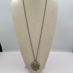 Vintage 90s Silver Tone Rope Chain Sunburst Pendant Necklace Women’s Jewelry
