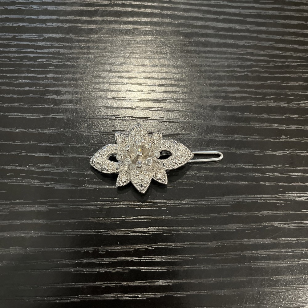 Vintage Silver Tone Rhinestone Hair Pin Beautiful Flower and Bow Shape