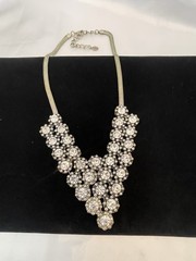 Vintage ALDO Drop “V” Rhinestone Necklace Silver Tone Snake Chain STATEMENT BIB