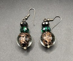 Stunning Necklace Glass Pendant Necklace & Earrings Art Foil Green Copper