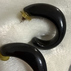 VTG Acrylic Lucite Chunky Puffy Hoop Black Earrings Modernist Sculptural