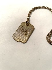 Vintage Mens Dog Tag Necklace Gold Tone Fred Nameplate 9” Chain Link A.J.R. Co.