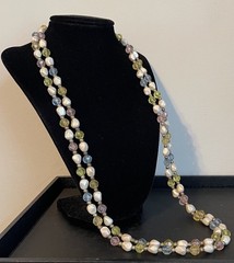 1930’s Faux Pearl & Faceted Pastel Beaded Necklace 60”