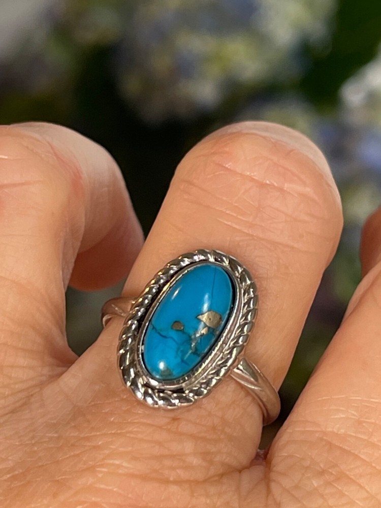 Turquoise Ring Sterling Silver Southwestern Gift for Her Bezel Set .925