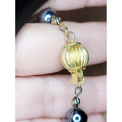 Vintage Black Hematite Bracelet Hand Knotted Beads Gold Tone Barrel Clasp