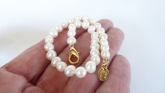 14K GE JCLIND White Pearl Bracelet 8″ long Womens 6mm Pearls Very Good Condition
