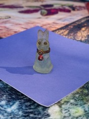 Antique, Vintage Czech Light Blue Rabbit Cracker Jack Glass Charm, Prize, 1″