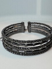 Vintage Black Rhinestone Multi Strand Wrap Bracelet Gunmetal Gothic Glam