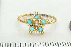 ANTIQUE ENGLISH REGENCY PERIOD 15K GOLD TURQUOISE PEARL STAR RING c1830