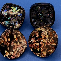 vtg 1960s EARRINGS Lot 2 prs Clip-on encased confetti foil Lucite/Acrylic resin