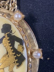 Vintage 50s Goldtone Locket Painted Courting Couple Silhouette Victorian Revival