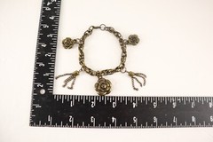 Vintage Bracelet Gold Tone Rose & Chain Dangles Charms 7.5″ Jewelry Accessories