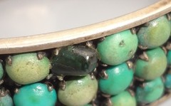 Antique BEE CHINA SILVER Chinese Export 3 Row Turquoise Cuff Bracelet READ