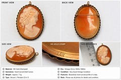 Vintage 14K Gold Hand Carved Shell Cameo Brooch Pendant Large Estate Piece 7.1g