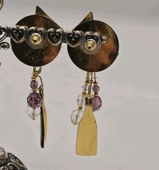 Lunch at The Ritz Champagne Brunch Pierced Earrings Hand Signed Rare Vintage