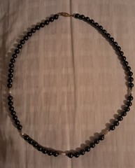Hematite & Freshwater Pearl Necklace 25” Baroque Beaded Black Gray Class Vintage