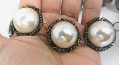 Georgian Riviere Necklace Cultura Faux Pearl Cabochons in Filigree Collets Vtg