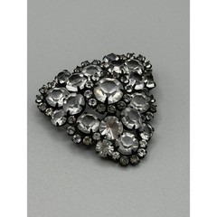 Vintage Rhinestone Cluster Brooch Black Metal Clear Stones Triangle Shape #1060