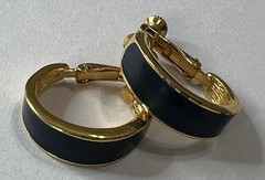 Vintage Napier Navy Blue Enamel Hoop Earrings Gold Tone Screw Back 1980s
