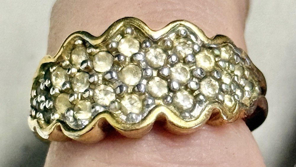 Vintage MCM 18K GEA Yellow Gold-Plated Rhinestone American Ring