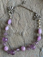 Vintage Necklace Beaded Lavender Lilac Pearl Faceted Silver Tone