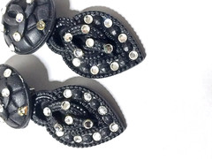 VTG JEFF LIEB QUILTED METAL CC SWAROVSKI CRYSTAL DANGLE CLIP EARRINGS RUNWAY
