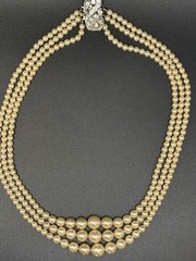 Vintage 3 Stranded Faux Pearl Necklace, Very Delicate, Light And Lovely!