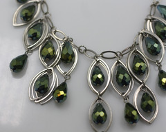 Green AB teardrop glass/ crystal drop dangle bib beaded chain necklace 18″
