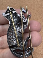 Stunning Rose Cut Diamond Gemstone Silver Victorian Cat Brooch Jewelry