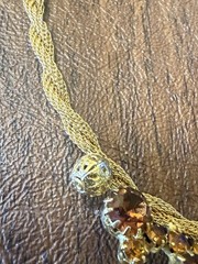 Vintage Choker By St Labre Runway Look! Gold Beads Amber Rhinestones Stunning