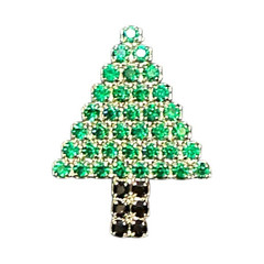 BAUER Signed Green & Black Swarovski Crystals Christmas Tree Brooch Pin