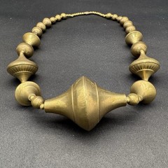 Large Brass Beaded Necklace Retro Screw Clasp Bohemian MCM Costume Jewlery