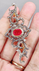 Victorian Ruby Bow Brooch Pin Rose Cut Diamond 925 Sterling Silver Antique Gift